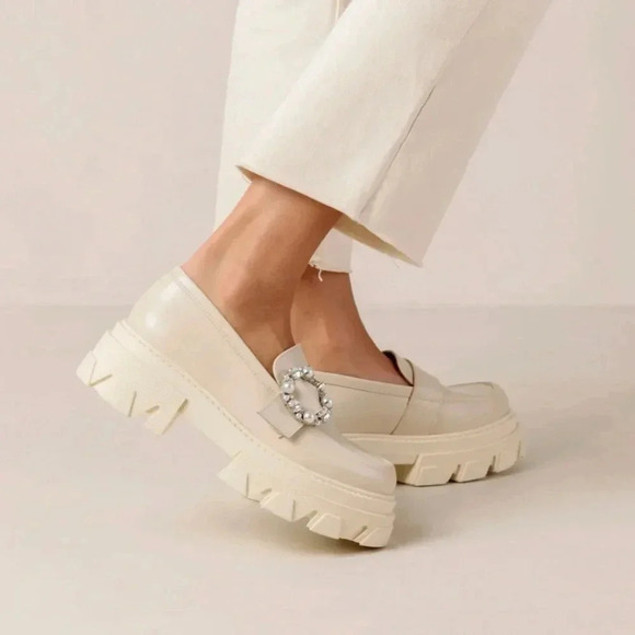 ALOHAS Trailblazer Leather Platform Loafers Pearl US 7 / EUR 38 - Picture 3 of 16